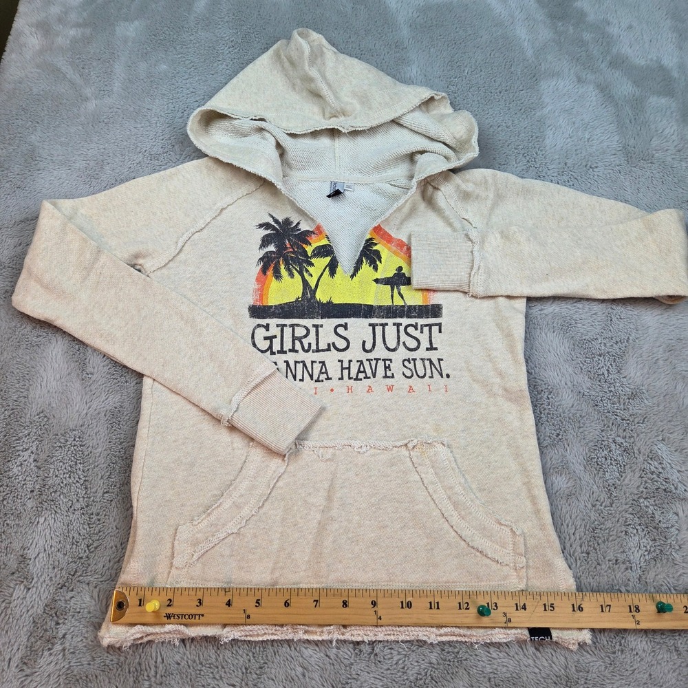Techstyles Hoodie Womens MD Girls Just Wanna Have Sun Maui Graphic Tan 80c